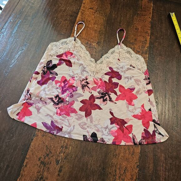 EXPRESS Size M Floral Lace Trim Cami Tank Top Blush Pink Red Y2K Lingerie Style - Picture 7 of 7